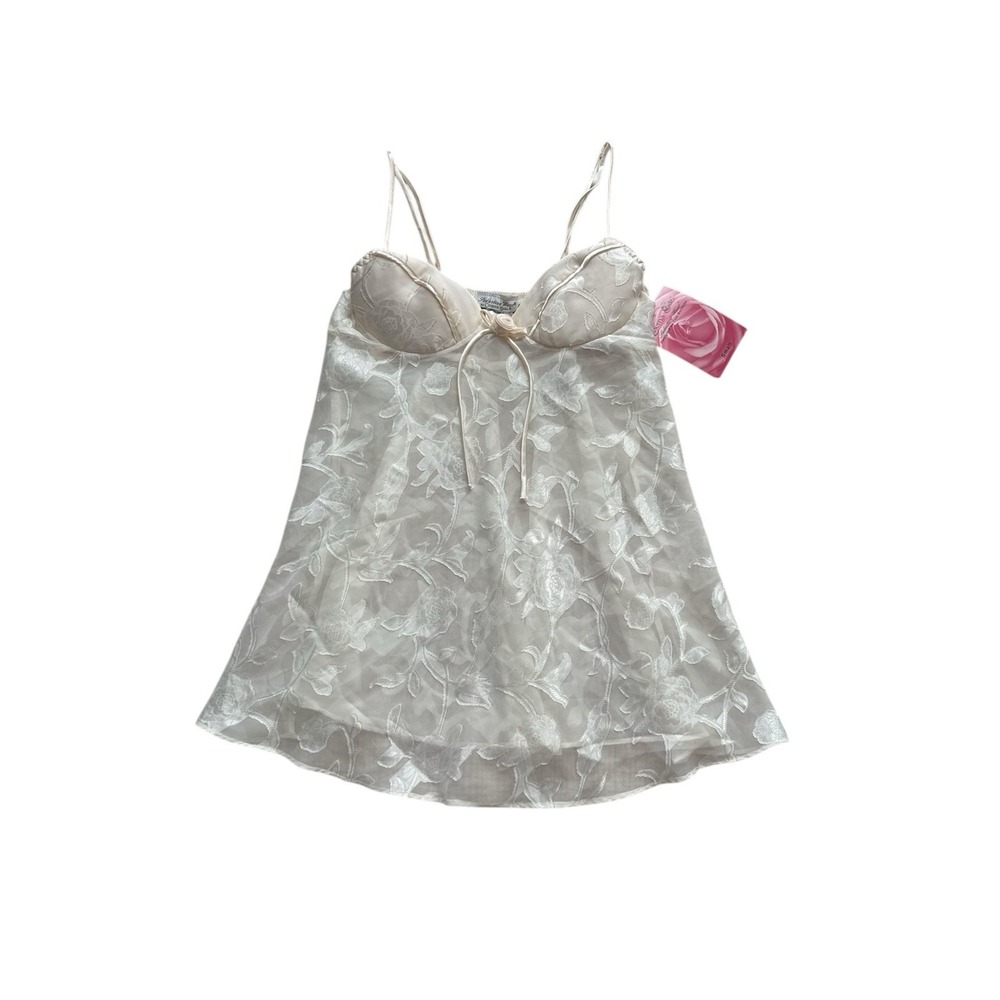 Vintage Cinema Etoile White Satin Babydoll Nightgown Size Small NWT‎ Deadstock